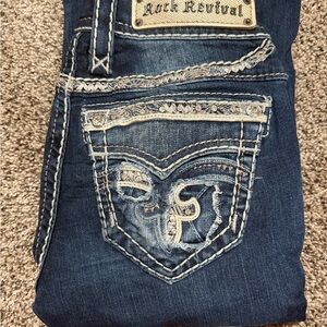 Rock Revival Distressed Dark Blue Jeans